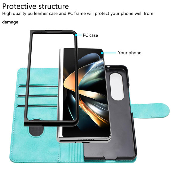 For Samsung Galaxy Z Fold3 5G Heart Pattern Skin Feel Leatherette Phone Case(Light Blue)