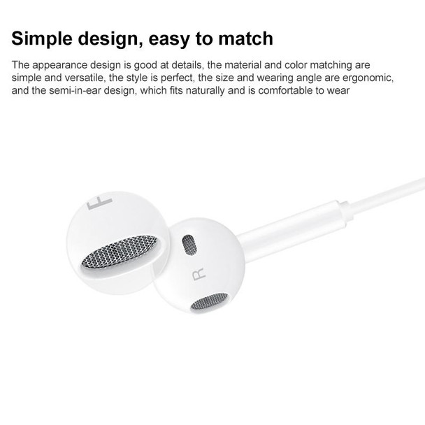 Original Huawei CM33 Type-C Headset Wire Control In-Ear Earphone with Mic, For Huawei P20 Series, Mate 10 Series(White)