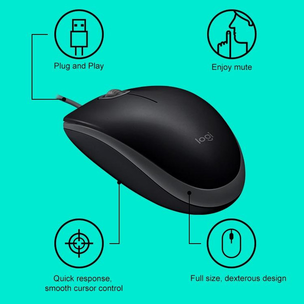 Logitech M110 1000DPI Wired Mouse USB Silent Mouse (Black)