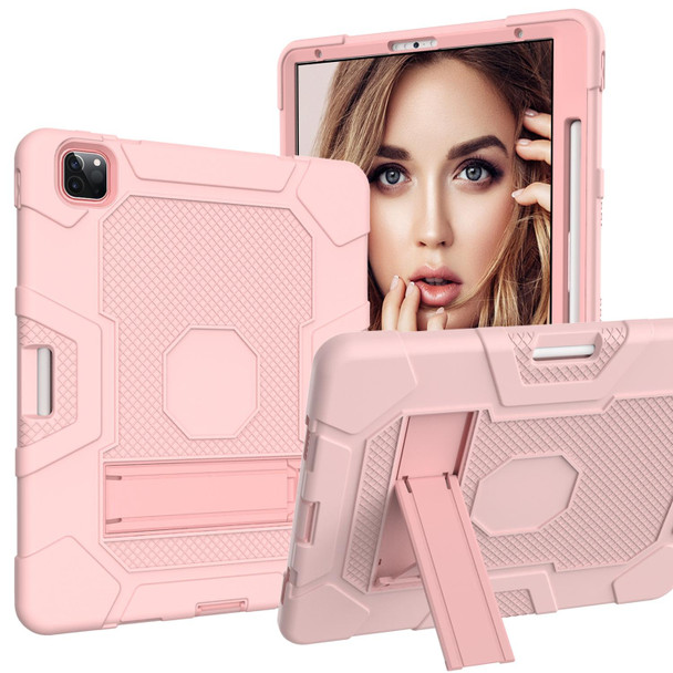 Contrast Color Robot Shockproof Silicone + PC Protective Tablet Case with Holder - iPad Pro 12.9 inch (2020)(Rose Gold)