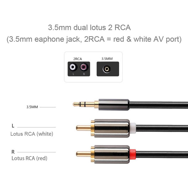 1.5m Gold Plated 3.5mm Jack to 2 x RCA Male Stereo Audio Cable