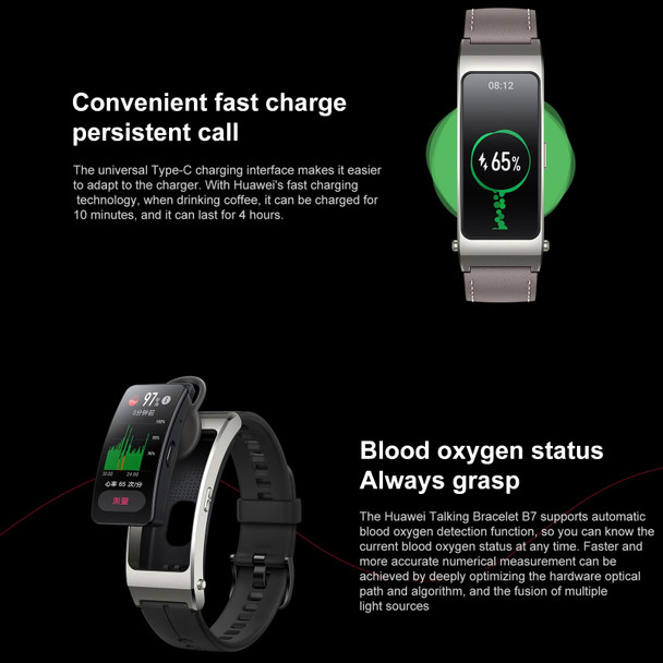 Original Huawei TalkBand B7 Smart Bracelet, 1.53 inch Screen, Support Bluetooth Call / Heart Rate / Blood Oxygen / Sleep Monitoring (Grey)