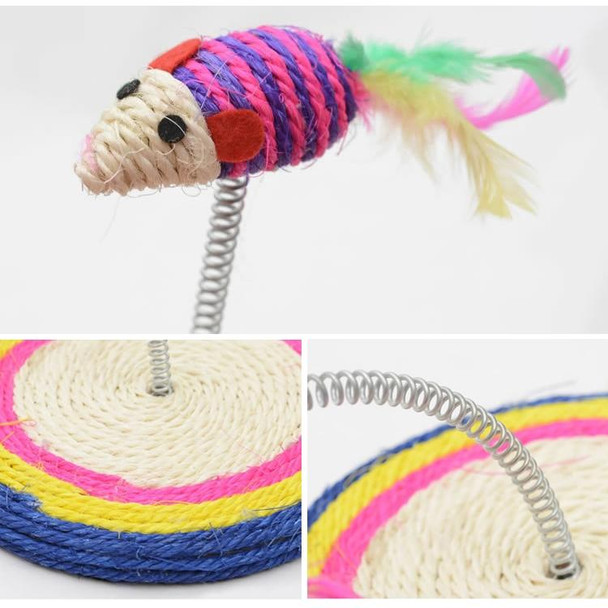 Colorful Pet Cat Playing Toys Sisal Spring Seat Cat Scratch Board With Mouse, Board Diameter: 19cm