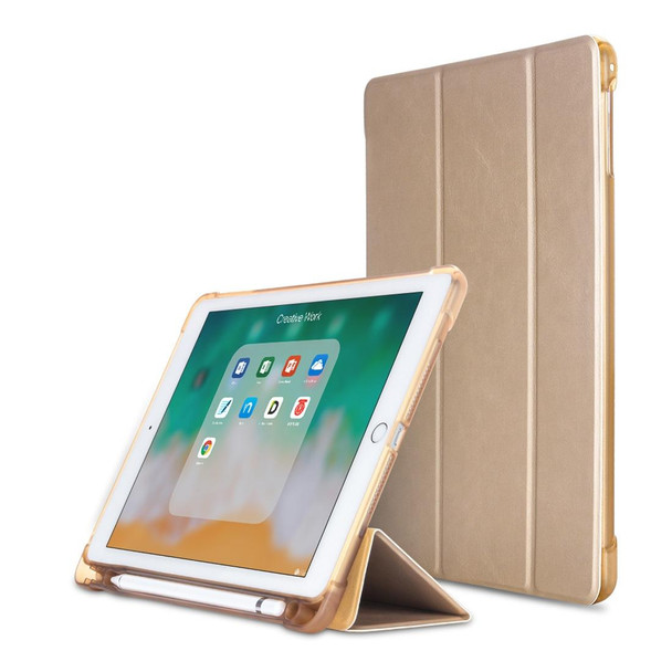 Litchi Texture Flip Leather Case for iPad 9.7(2017) / 9.7(2018)/ Air2 / Air, with Three-folding Holder & Pen Slots(Gold)