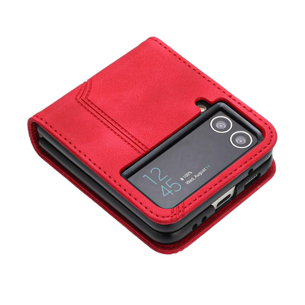 For Samsung Galaxy Z Flip3 5G Heart Pattern Skin Feel Leatherette Phone Case(Red)