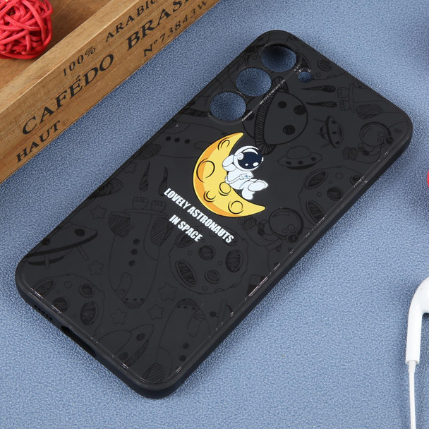 For Samsung Galaxy S21 5G Astronaut Pattern Silicone Straight Edge Phone Case(Lovely Astronaut-Black)