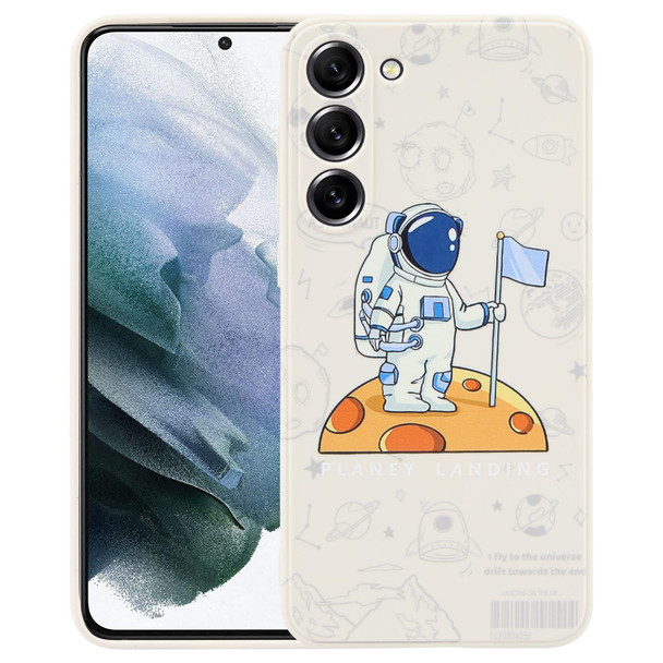 For Samsung Galaxy S21 5G Astronaut Pattern Silicone Straight Edge Phone Case(Planet Landing-White)