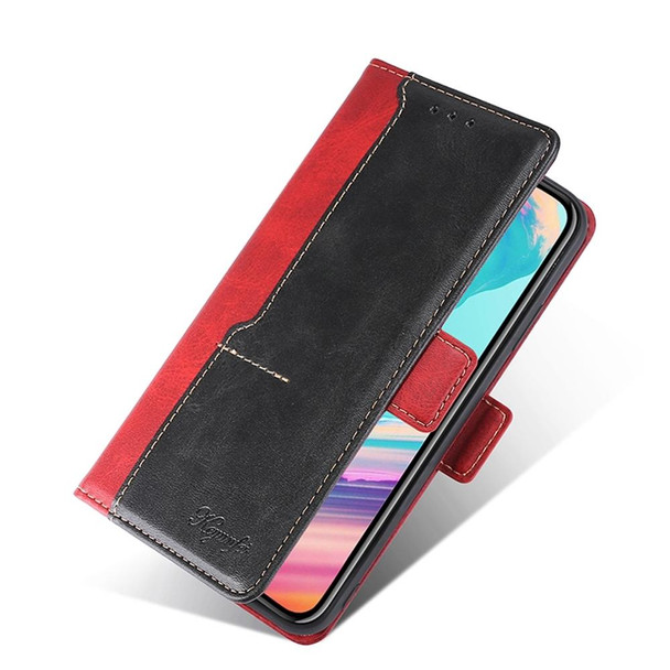 For OPPO A1 5G Contrast Color Side Buckle Leatherette Phone Case(Red + Black)