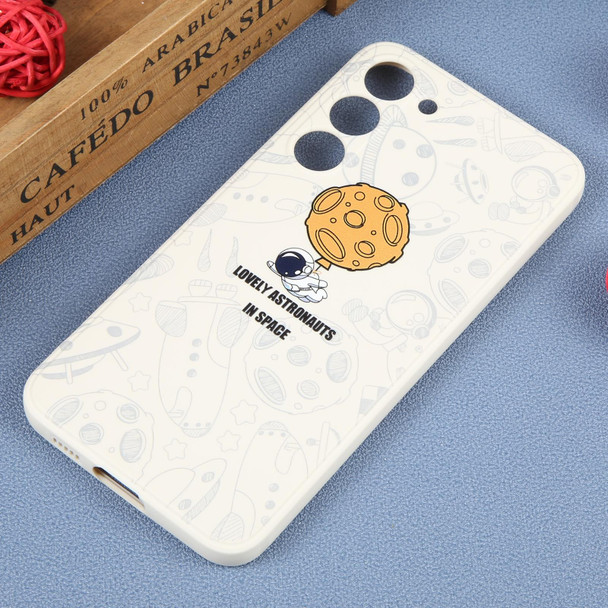 For Samsung Galaxy S21 5G Astronaut Pattern Silicone Straight Edge Phone Case(Lovely Astronaut-White)