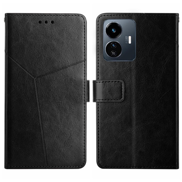 For vivo Y22 4G Global / Y35 4G Global HT01 Y-shaped Pattern Flip Leather Phone Case(Black)