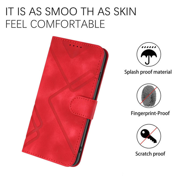 For Samsung Galaxy S22 Ultra 5G Line Pattern Skin Feel Leatherette Phone Case(Red)
