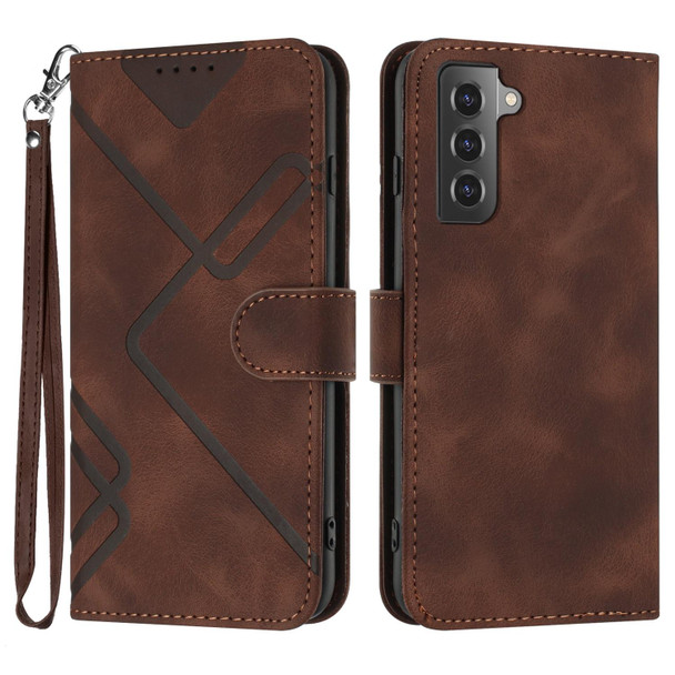 For Samsung Galaxy S22 5G Line Pattern Skin Feel Leatherette Phone Case(Coffee)