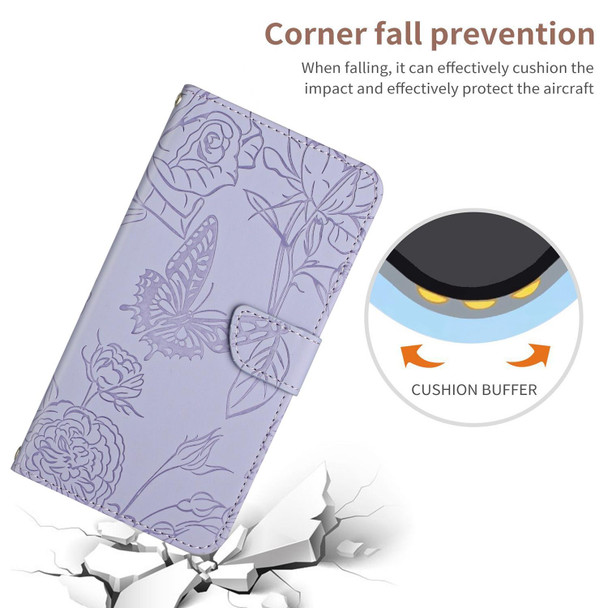 For Realme 11 Pro HT03 Skin Feel Butterfly Embossed Flip Leatherette Phone Case(Purple)