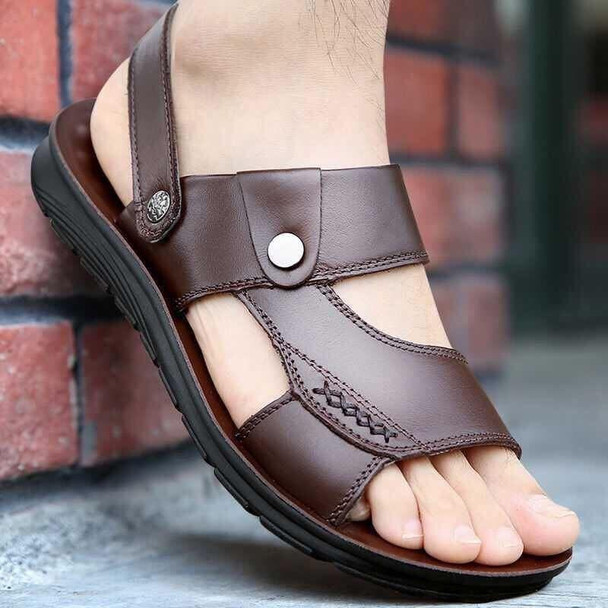 Non-slip Outer Wear Dual-use Sandals Slippers Men Casual Beach Shoes, Size: 40(Coffee Brown)