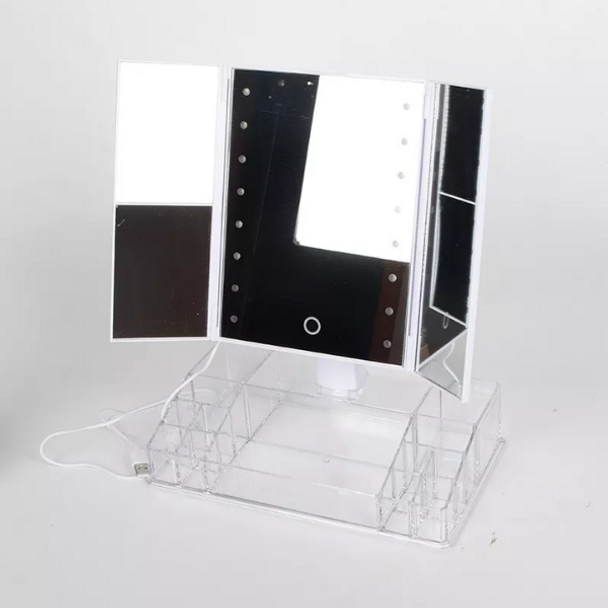 Cosmetic Light Mirror With Makeup Organizer