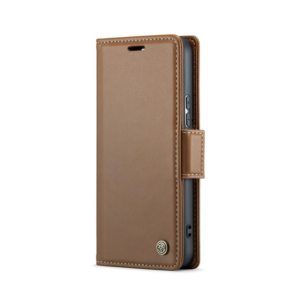For Samsung Galaxy S22+ 5G CaseMe 023 Butterfly Buckle Litchi Texture RFID Anti-theft Leatherette Phone Case(Brown)