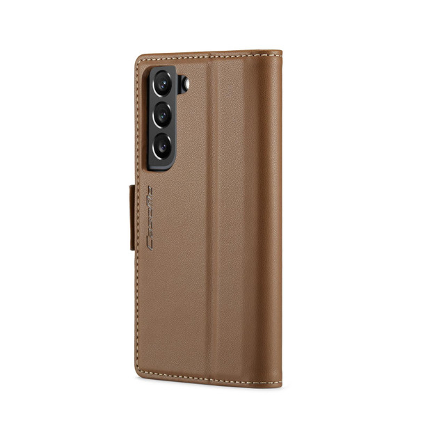 For Samsung Galaxy S22+ 5G CaseMe 023 Butterfly Buckle Litchi Texture RFID Anti-theft Leatherette Phone Case(Brown)