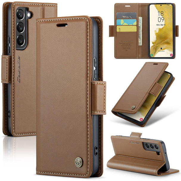 For Samsung Galaxy S22+ 5G CaseMe 023 Butterfly Buckle Litchi Texture RFID Anti-theft Leatherette Phone Case(Brown)