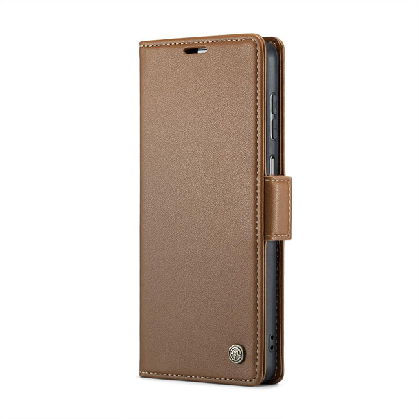 For Samsung Galaxy A23 CaseMe 023 Butterfly Buckle Litchi Texture RFID Anti-theft Leatherette Phone Case(Brown)