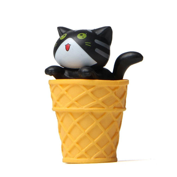 Gourmet Series Ice Cream Cat Ornament Doll Micro Landscape Gardening Decoration(Black Open Mouth Cat)