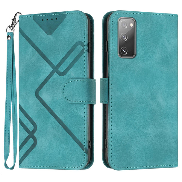 For Samsung Galaxy S20 FE Line Pattern Skin Feel Leatherette Phone Case(Light Blue)