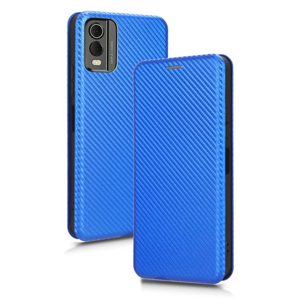 For Nokia C32 Carbon Fiber Texture Flip Leatherette Phone Case(Blue)