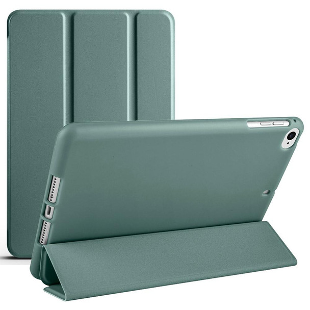 For iPad mini 5 / 4 / 3 / 2 / 1 3-folding TPU Horizontal Flip Leatherette Tablet Case with Holder(Deep Green)