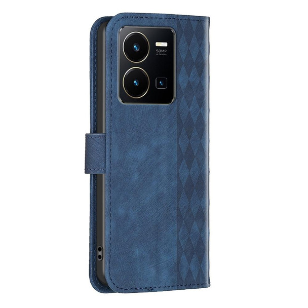 For vivo Y35 4G / Y22s Plaid Embossed Leather Phone Case(Blue)