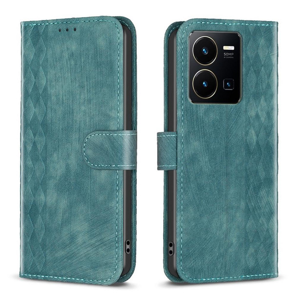 For vivo Y35 4G / Y22s Plaid Embossed Leather Phone Case(Green)