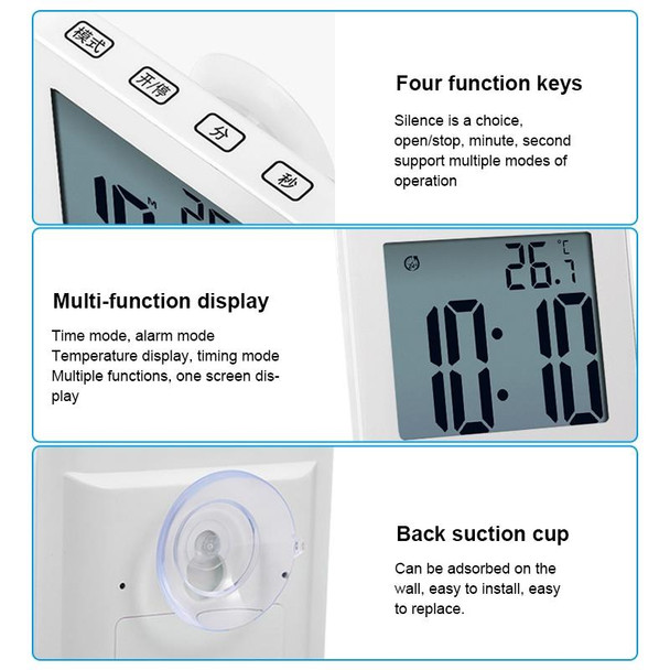 Waterproof Wall Clock LCD Bathroom Clock Kitchen Electronic Alarm Clock