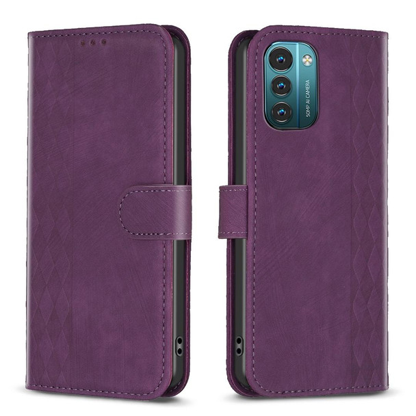 For Nokia G21 / G11 Plaid Embossed Leatherette Phone Case(Purple)