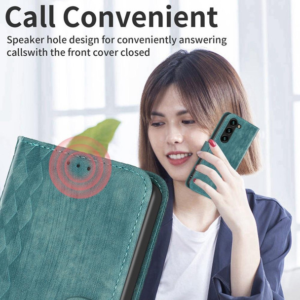 For Samsung Galaxy S23 5G Plaid Embossed Leatherette Phone Case(Green)