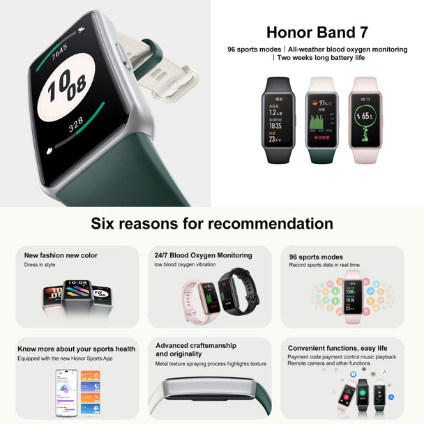 Honor Band 7 NFC, 1.47 inch AMOLED Screen, Support Heart Rate / Blood Oxygen / Sleep Monitoring(Cyan)