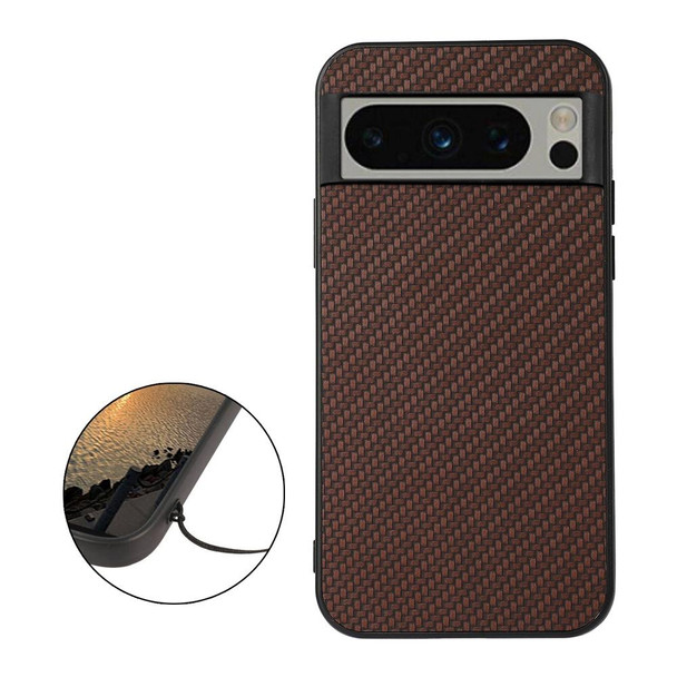 For Google Pixel 8 Pro Carbon Fiber Texture PU Phone Case(Brown)