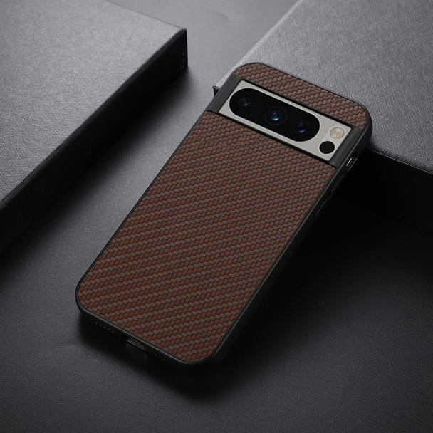 For Google Pixel 8 Pro Carbon Fiber Texture PU Phone Case(Brown)