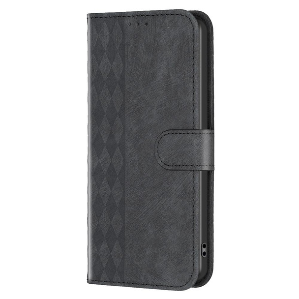 For OPPO A16 / A16s / A54s / A55 Plaid Embossed Leatherette Phone Case(Black)