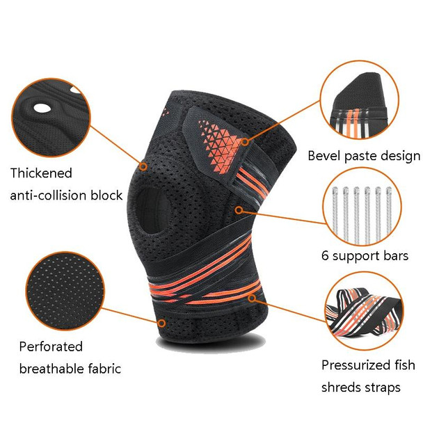 A Pair Sports Spring Supported Knee Brace Compression Protection Patella Riding Protective Gear, One Size(Black / Gray)