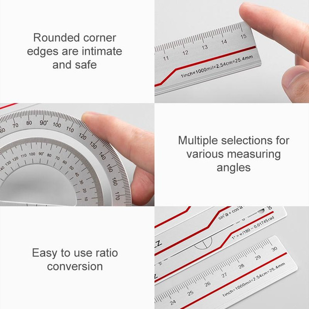 Original Xiaomi Youpin Fizz Aluminum Alloy Ruler Set Ruler Drawing Measurement Geometric Triangle Protractor (Red)