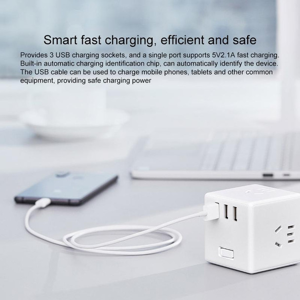 Original Xiaomi Mijia MJCXB3-02QM Wired Edition 15.5W 3 USB Interface Cube Shape Multifunctional Charger Power Converter, Cable Length: 1.5m(White)