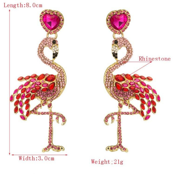 2 Pairs Creative Flamingo Earrings Womens Long Earrings With Rhinestones(Black)