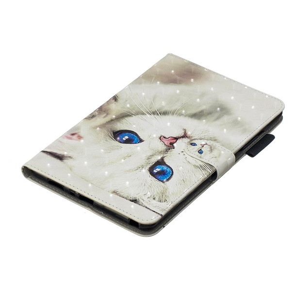 3D Horizontal Flip Leatherette Case with Holder & Card Slots For  Galaxy Tab A 8 (2019)(White Cat)