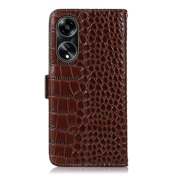 For OPPO A1 5G Crocodile Top Layer Cowhide Leatherette Phone Case(Brown)