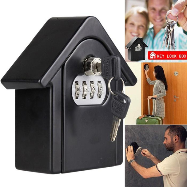 Hut Shape Password Lock Storage Box Security Box Wall Cabinet Safety Box, with 1 Key(Black)