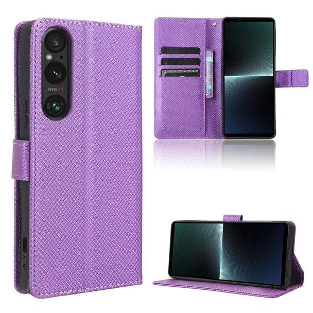 For Sony Xperia 1 V Diamond Texture Leatherette Phone Case(Purple)