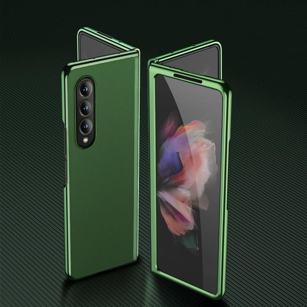 For Samsung Galaxy Z Fold4 Electroplating Plain Leatherette Folding Phone Case(Army Green)