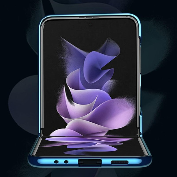 For Samsung Galaxy Z Flip3 Electroplating Plain Leatherette Folding Phone Case(Black)