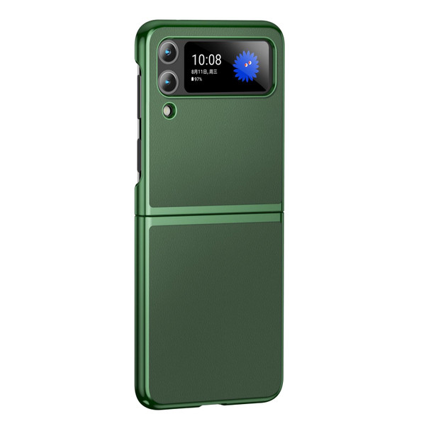 For Samsung Galaxy Z Flip4 Electroplating Plain Leatherette Folding Phone Case(Army Green)