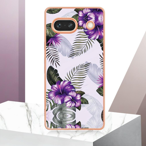 For Google Pixel 7a Electroplating IMD TPU Phone Case(Purple Flower)