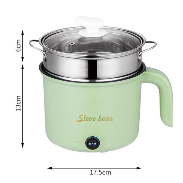 18cm Fast / Slow Gear+Non-stick Pot+Stainless Steel Steaming Grid Multifunctional Mini Electric Cooker(UK Plug Green)