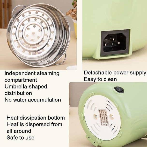 18cm Fast / Slow Gear+Non-stick Pot+Stainless Steel Steaming Grid Multifunctional Mini Electric Cooker(UK Plug Green)